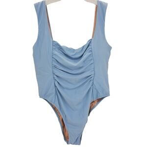 J. Crew Womans size 22 Ruched Square Neck One Piece Swimsuit Cheeky Blue NEW